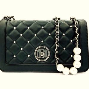 Badgley Mischka Vegan Leather Handbag with Pearl Embellishments